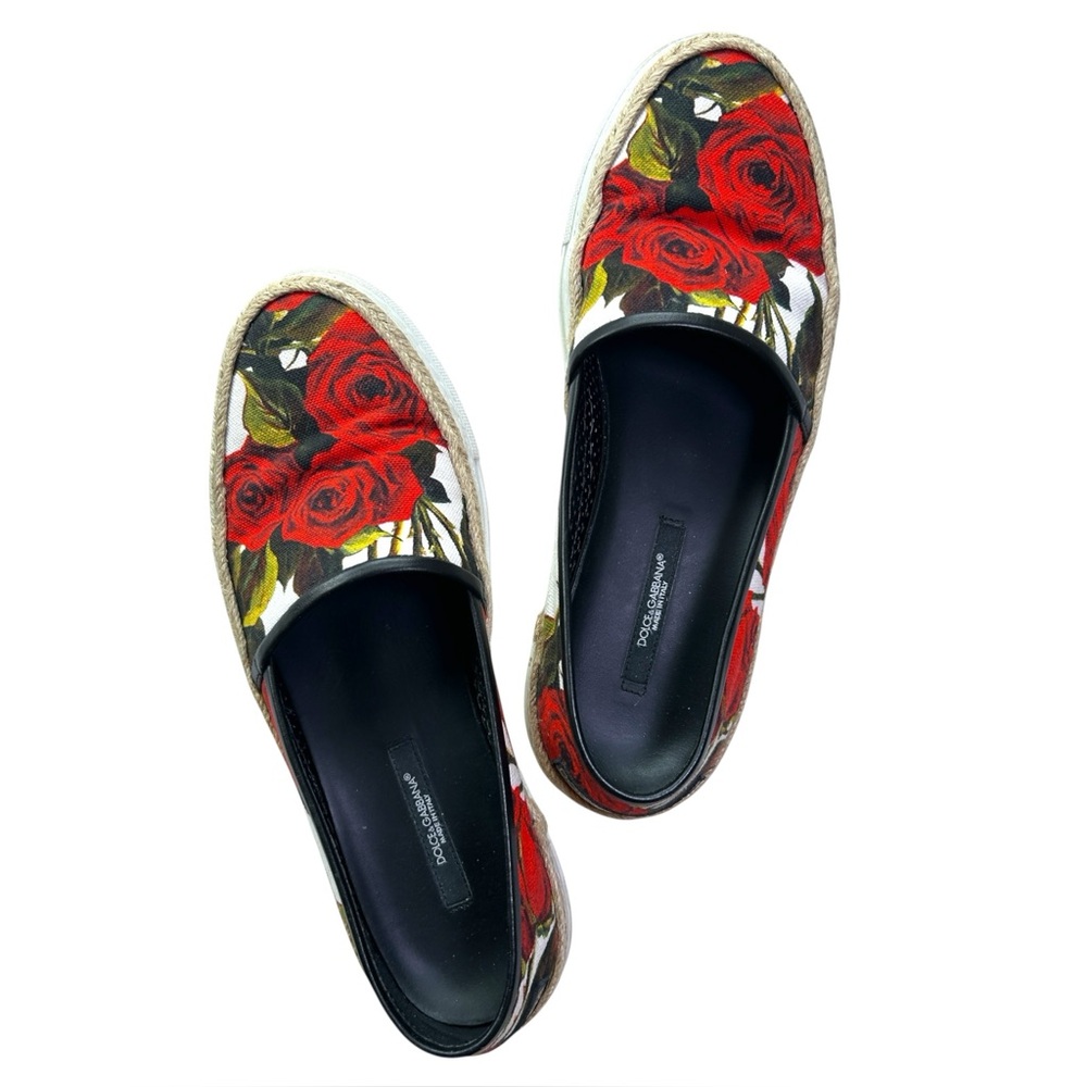 $595 Dolce & Gabbana Rose Fondo Bianco Sneakers 39 COA + Box Good Cond Red Roses